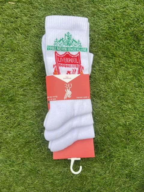 3 Pair Pack Official Liverpool FC White Sports Socks Size 8-11 Adults BNWT