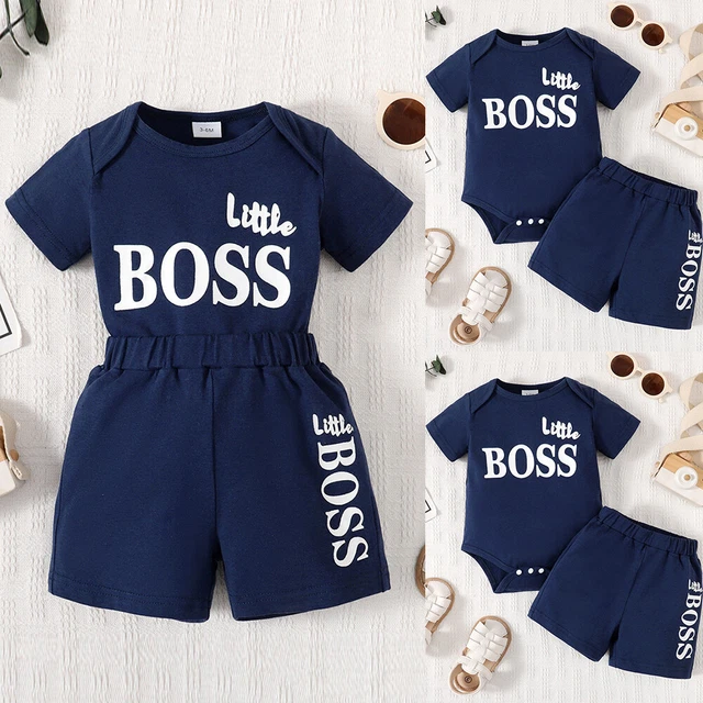 Newborn Baby Boys Letter Print Short Sleeve Romper Bodysuit Shorts Sets Outfits