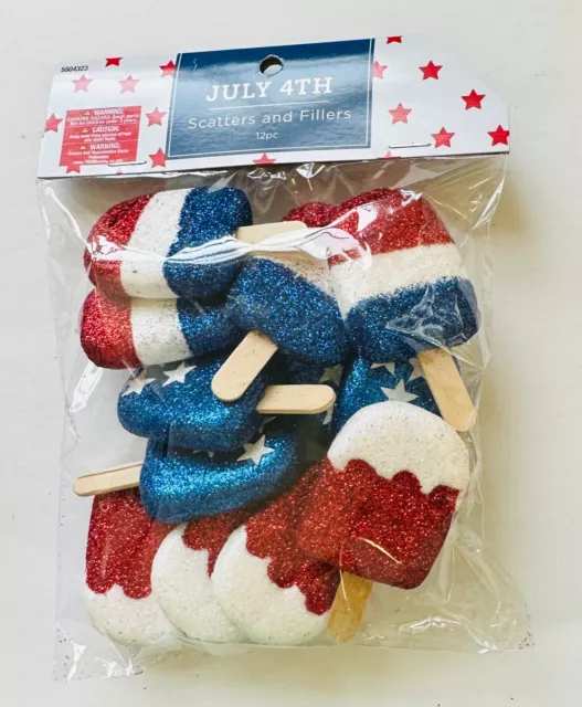 1 Pk Glitter Patriotic Popsicles Vase Scatters Filler Tiered Tray Decor July 4th