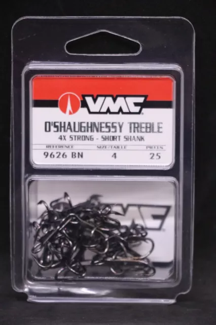 VMC 9626BN Black Nickel O'Shaughnessy Treble Hooks 4X - Size 4 - Short Shank