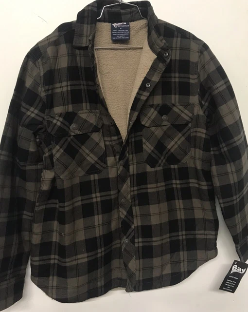 Mens Flannel Shirt Sherpa Lined  Padded Shirt Fur Lined Work Jacket Warm Thick