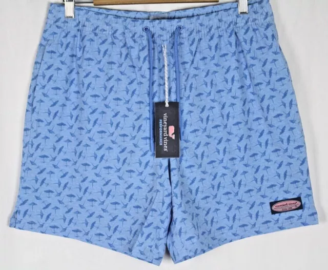 Vineyard Vines Men's 7" Printed Chappy Swim Trunks Island Umbrella Ocean Blue