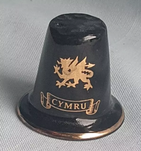 Traditional Welsh Hat Thimble with Gold Dragon - Cymru