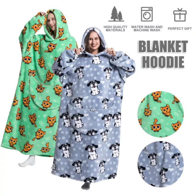 Blanket Hoodie Oversized Wearable Blanket Sweatshirt Cute Cartoon Printed vezNy