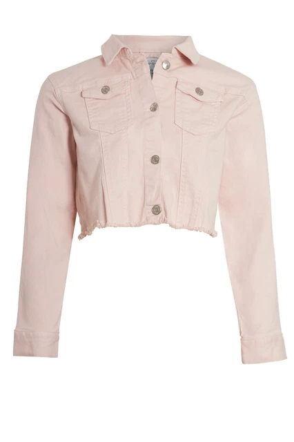 Teenage Girls Denim Jacket Cut Off Childrens Coat 100% Cotton Pink 14 15 Years