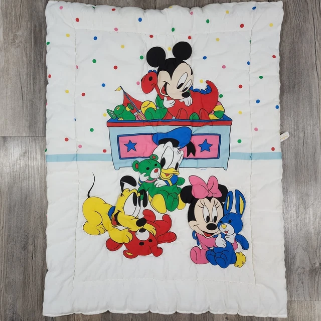 VINTAGE DUNDEE DISNEY Baby Blanket Minnie Mickey Mouse Pluto Crib Quilt