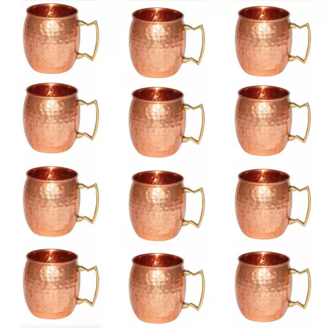 Hammered Pure Copper Mug Handcrafted Cups Cocktail Shaker Serving Drinking 12Pcs