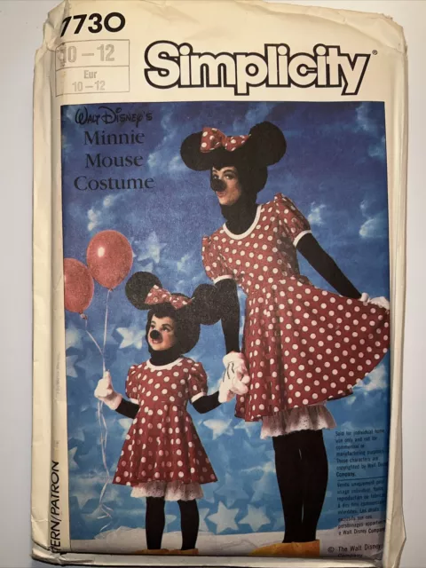 Simplicity Sewing Pattern 7730, MINNIE MOUSE Costume, Size Child 10-12 UNCUT