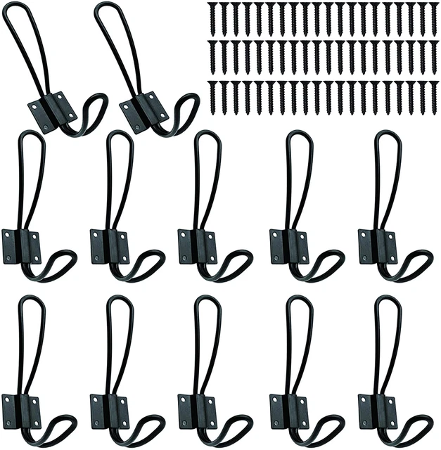 Rustic Entryway Hooks-12 Pack Farmhouse Hooks with Metal Screws Included,Black D