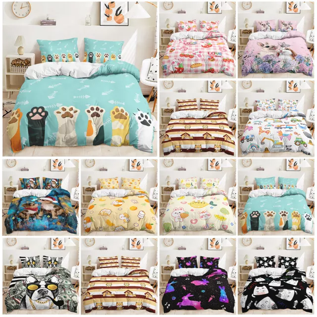 Cool Excavator Cute Rabbit Carrot Dog Bone Claw Doona Duvet Quilt Cover Bed Set