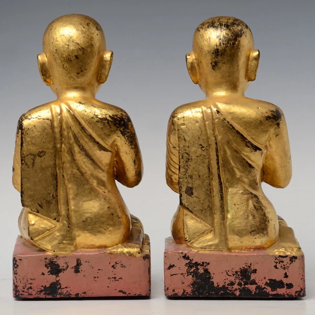 19th Century, Mandalay, A Pair of Antique Burmese Wooden Seated Disciples 10