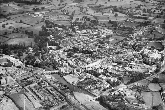 town Tiverton from south-west 1930 England OLD PHOTO