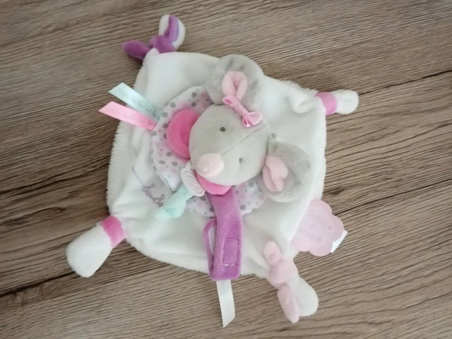 Doudou Plat Souris Pearly Blanc Rose Gris Doudou Et Compagnie  dc2976  tetine