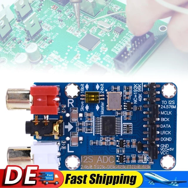 Produktbild von I2S ADC Audio Capture Modul – Master/Slave, 24-Bit 192kHz, Verlustfreie Konvertierung, 3,5mm Eingang, Für Digitale Signalverarbeitung