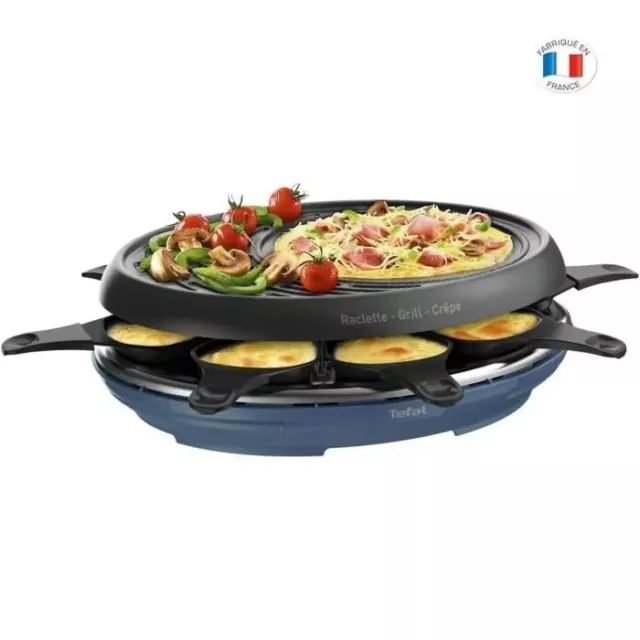 Appareil Raclette Grill Crêpière Tefal 8 Personnes - 1050W - Plaque Antiadhésive