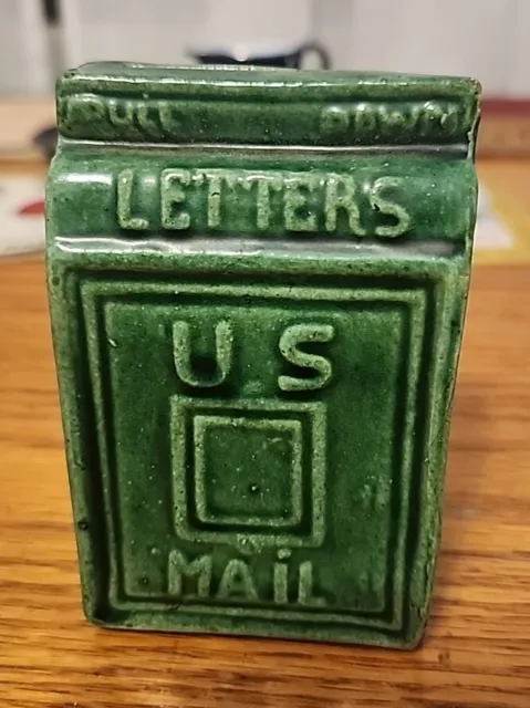 Antique Austria Pottery Green U.S. Mailbox Shaped Bank Great Condition No Damage