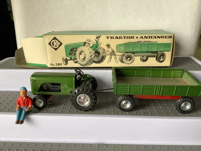 ✅Vintage CKO Kellermann Nr.389 Traktor + Anhänger + Fahrer (CJ36-45S8/3)