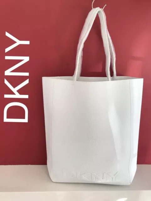 DKNY Large Beach Tote Shopper Bag Beach Bag White Faux Leather Brand New!