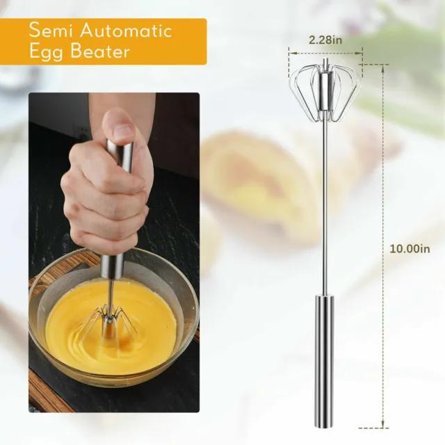 Semi-Auto Egg Whisk Hand Push Egg Beater Stainless Steel Blender Mixer Whisk