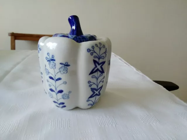 Handcrafted in Thailand - Decorative Bell Pepper Blue and White Ginger Jar