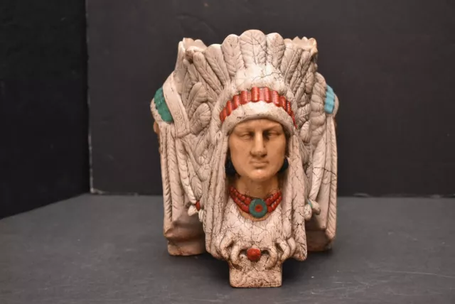 ATQ Majolica Native Chief Indian Victorian Pottery Planter Tobacciana  Humidor 3