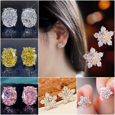925 Silver,Gold,Rose Gold Stud Earring Pretty Cubic Zircon Party Gift A Pair