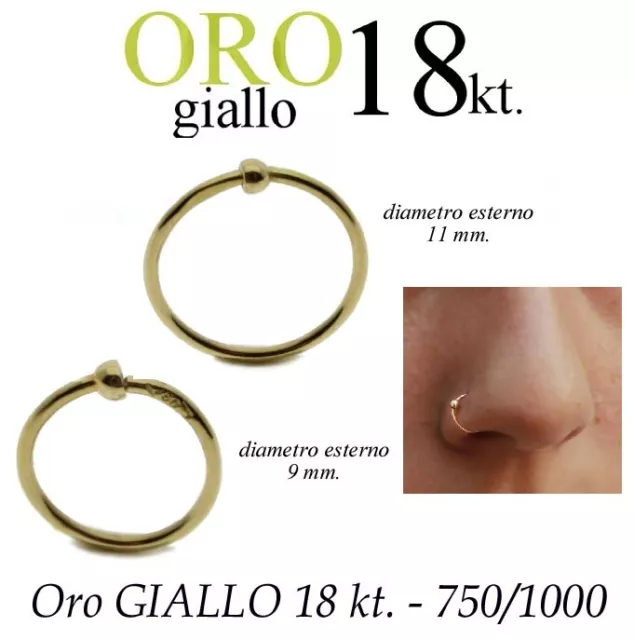 Piercing Nariz Círculo 9mm 11mm Oro Amarillo 750% 18kt. Ring Yellow Gold 18kt