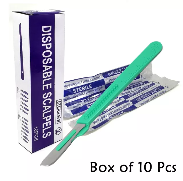 10 Disposable Sterile Surgical Scalpels #21 With Graduated Plastic Handle