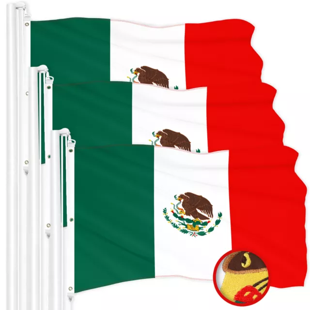 G128 3 Pack: Mexico Mexican Flag 5x8 Ft Embroidered 300D Polyester