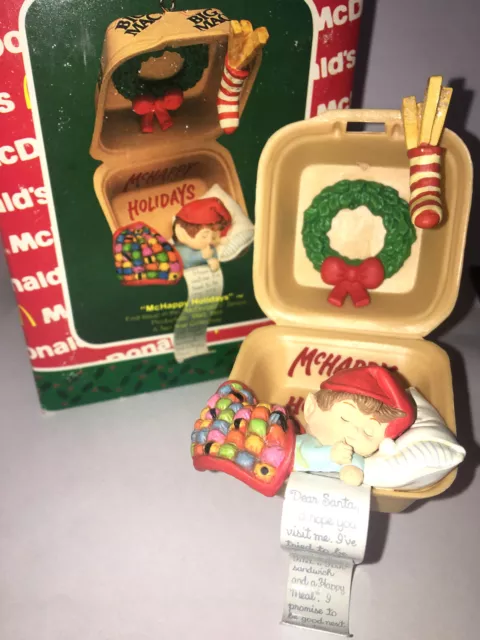 Enesco 1991 Mchappy Vacaciones Mcdonalds Grande Mac Navidad Ornamento Vintage De