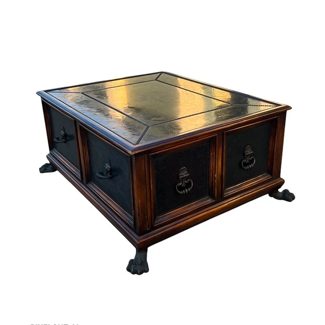 Theodore Alexander Armoury Gothic Clawfoot Etched Brass Cocktail Coffee Table Theodore Alexander Armoury Gothic Clawfoot Etched Brass Cocktail Coffee Table