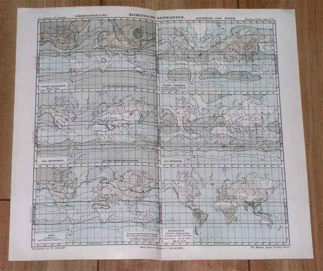 1901 Antique Chart Climatic Map The World Weather Isotherms America Asia Europe