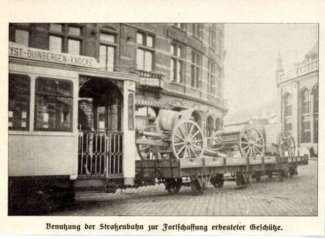Benutzung der Straßenbahn zum Transport erbeuteter Geschütze 1.WK 1914