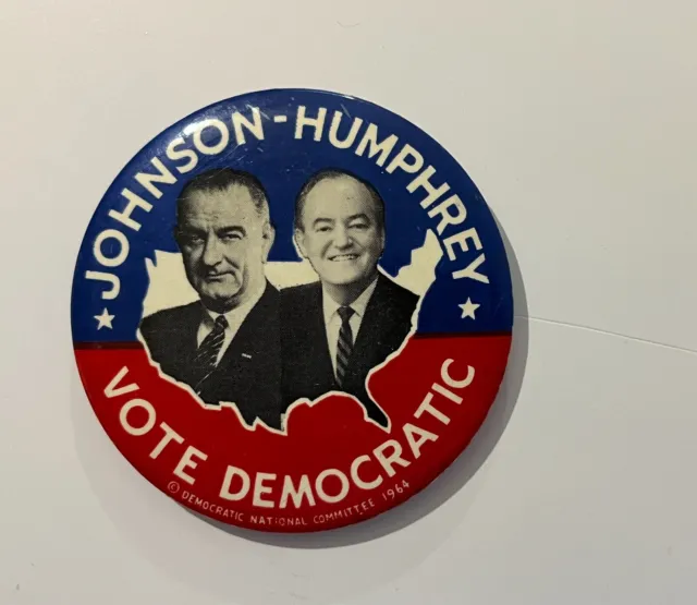 Lyndon Johnson LBJ Humphrey 1964 Pres. Political Campaign Button Pin 3.5" cello