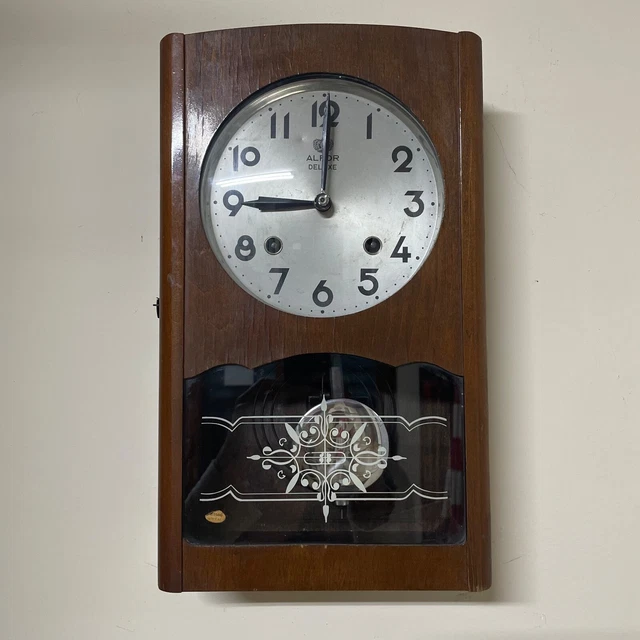 vecchio orologio pendolo da parete Alfor deluxe radica vintage modernariato 1960
