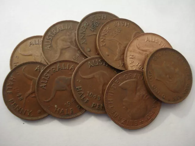 Australian Copper Kangaroo Half Penny / Pennies Bulk Lot 10 pc