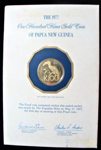 Papua New Guinea: 1977 100 Kina Hornbill Proof Gold Coin