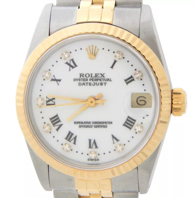 Rolex Datejust 68273 Donna Medie 18K Oro Acciaio Orologio Bianco Romano Diamante