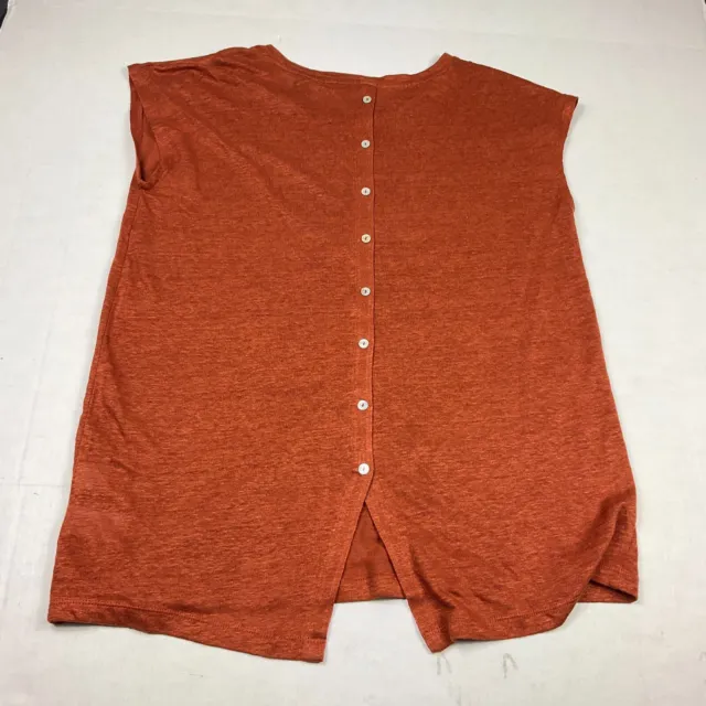 Tahari Womens Linen Button Back Shirt Burnt Orange Short Sleeve Casual Top LARGE
