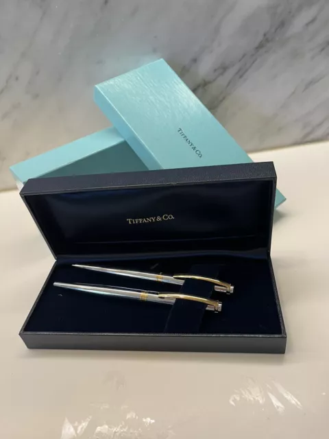 Tiffany T-Clip Pen & Pencil Set - Chrome & Gold Plated