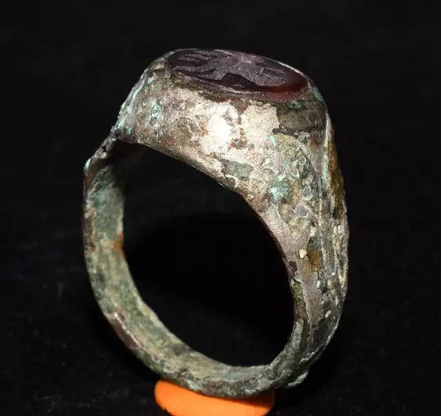 Genuine Ancient Early Roman Silver Ring with Stone Intaglio C. 1st - 2nd Century