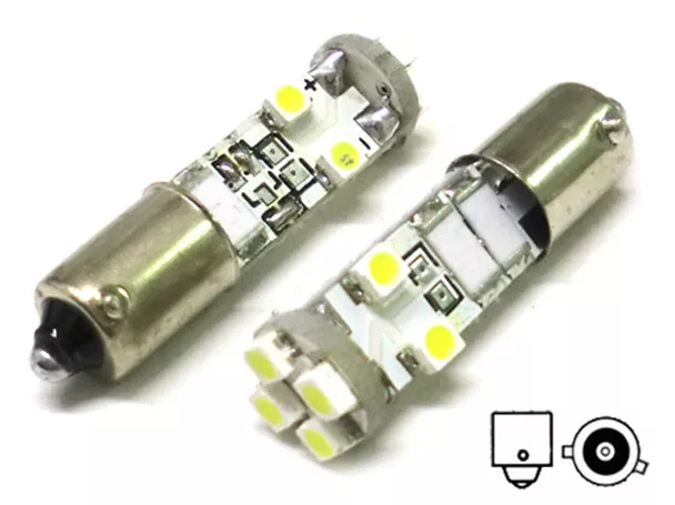 Lampada Led Canbus BAX9S H6W 8 Smd No Errore Piedi Storti 12V Luci Posizione Con