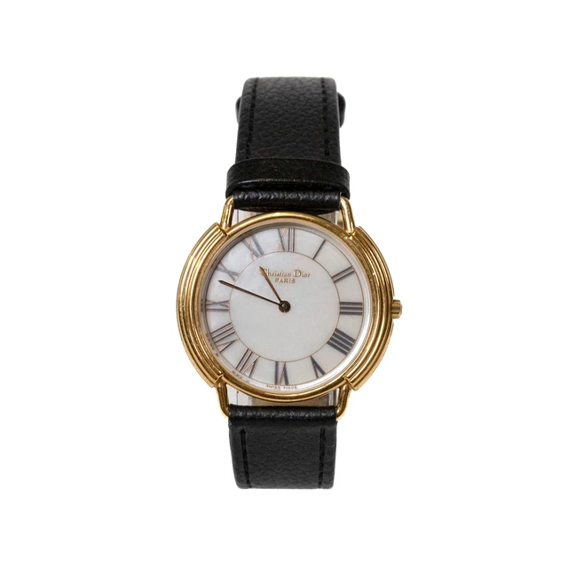 1990s Christian Dior 59.121.2 Black Leather Gold Plated Watch