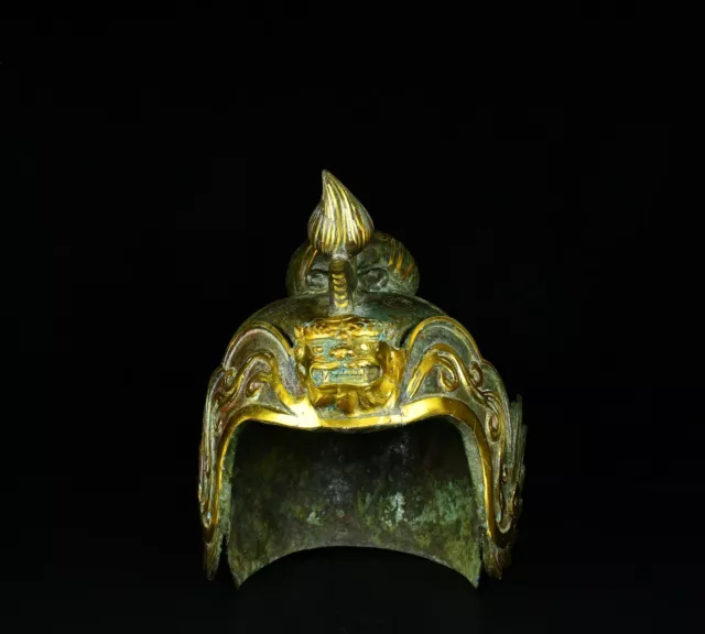 13.2" China antique the warring states period bronze Mismatch gold Helmet