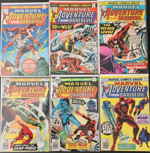 Marvel Adventure Featuring Daredevil #1-6 Set / Run  Marvel Comics 1975 Avg VF