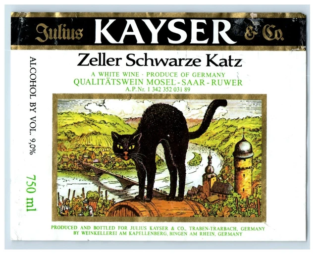 1970's-80's Kayser Zeller Schwarze Katz German Wine Label Original S42E