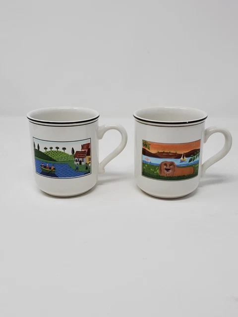 Villeroy & Boch Design Naif Laplau Porcelain Coffe Mugs Tea Cups Set Of Two