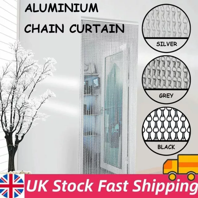 New Aluminium Door Fly Screen Metal Chain Curtain Insect Blinds 214cm x 90cm UK