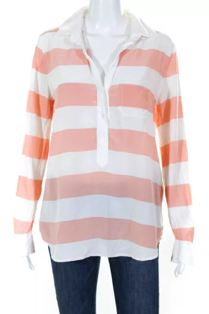 Equipment Femme Womens Striped Button Up Blouse White Pink Size Medium LL19LL