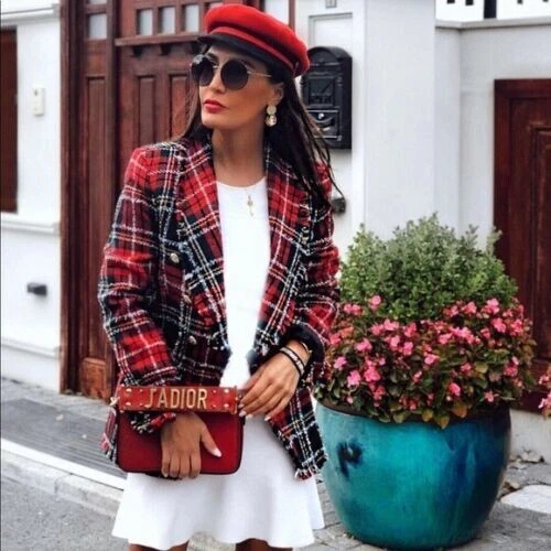ZARA WOMAN RED Tweed Boucle Blazer Jacket M 12 14 UK Check Blogger Fav Fantasy 35.99 PicClick UK